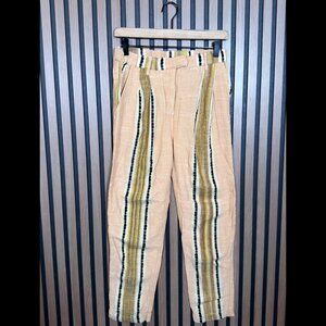 Free People Pants 0 Womens Orange Cotton Woven Striped Waist Stretch Ankle